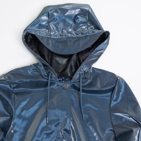 RAINS A-Line Waterproof Hooded Rain Jacket in Sonic Blue Metallic XS - Picture 4 of 15